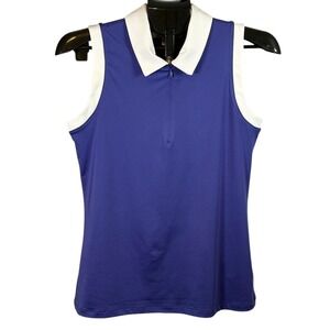 Tommy Bahama Golf Womens Sleeveless Polo Shirt Blue White Collared Zip M